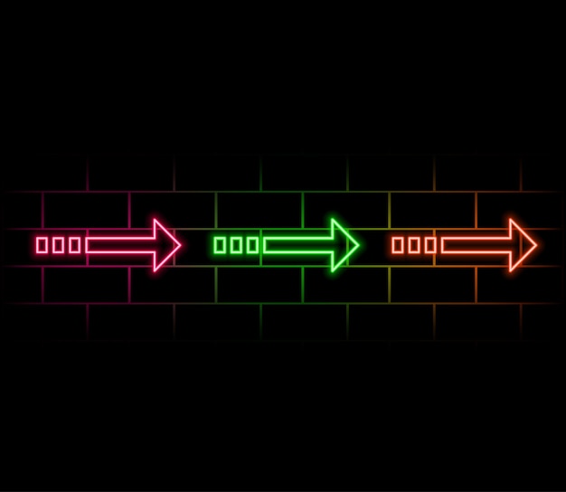 Leuchtend blaue Farbe Neonlicht Pfeil nach links links Pfeil Neonleucht-Symbol schwarzer Hintergrund