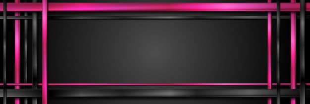 Leuchtend rosa und schwarz glänzende Streifen Technologie futuristisches dunkles Bannerdesign Geometrischer abstrakter Vektorhintergrund