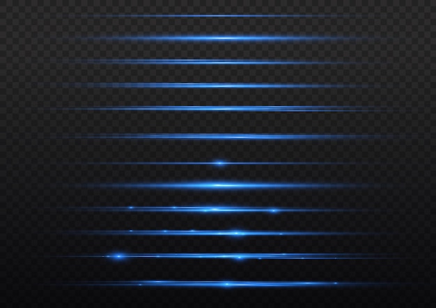 Leuchtende blaue Lichtlinie Horizontale Neonstreifen Leuchtende Lichtstrahlen Weihnachtsblitz und Blendungsvektor