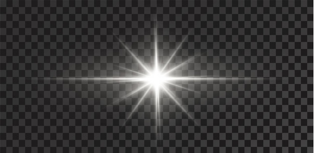 Leuchtende sterne auf einem transparenten weißen hintergrund isoliert effekte blendung strahlenexplosion weiß