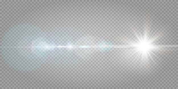 Leuchtende sterne lokalisiert auf einem transparenten weißen hintergrund. effekte, blendung, ausstrahlung, explosion, weißes licht, eingestellt. das leuchten von sternen, wunderschöner sonnenschein. .