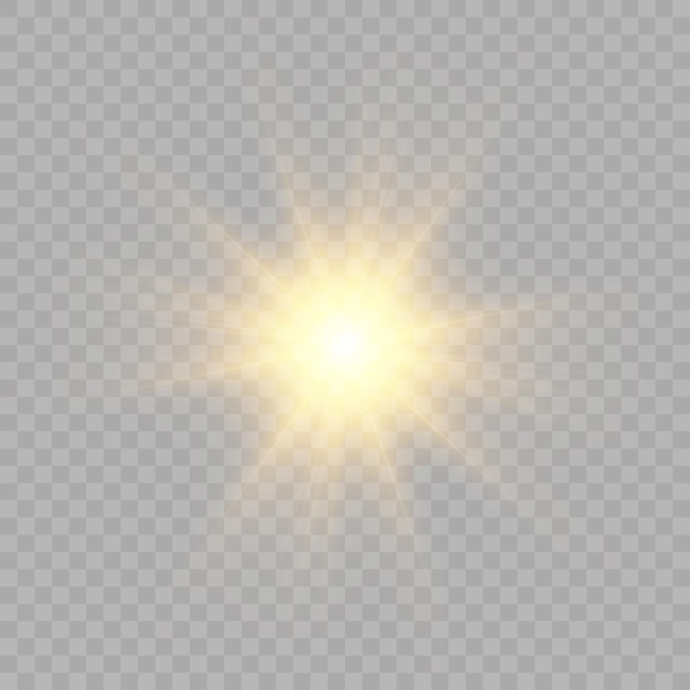 Leuchtender gelbgoldener lichteffekt isoliert auf transparentem hintergrundneue sterne helle sonne