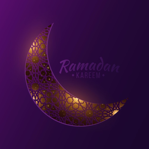 Leuchtender mond mit islamischem ornament abdeckung für ramadan kareem lichteffekt mit magischem staub vektorillustration