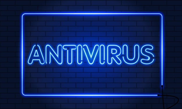 Leuchtreklame Antivirus in einem Rahmen auf Backsteinmauer Hintergrund