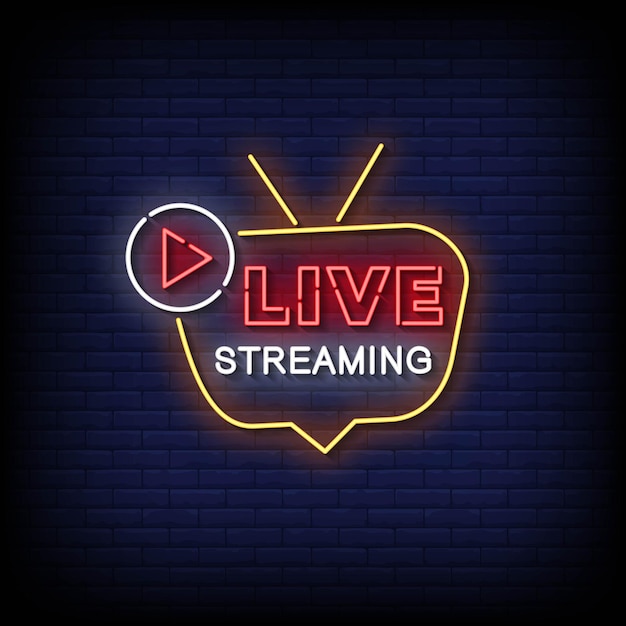 Leuchtreklame live-streaming mit brick wall background vector