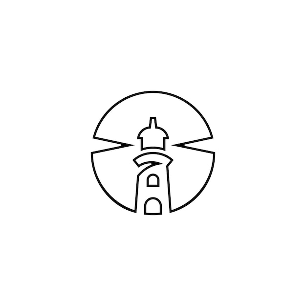 Vektor leuchtturm-logo-design mit liniendesign-stil im kreisrahmen