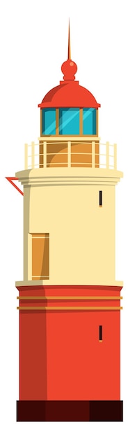 Leuchtturm-symbol cartoon retro-architektur küstengebäude isoliert auf weißem hintergrund