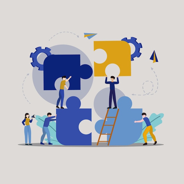 Leute, die Puzzleteil-Hintergrund-flache Design-Illustration verbinden