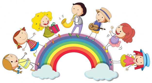 Leute, die über dem Regenbogen stehen