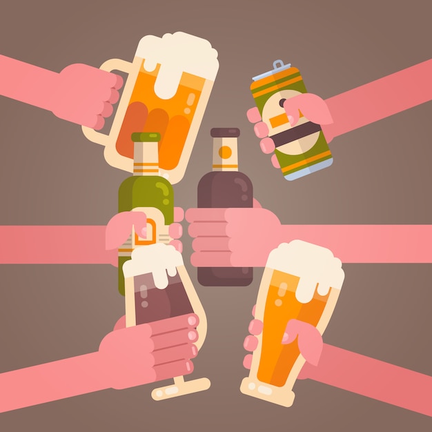 Leute-Hände, die Bier-zujubelndes Partei-Feier-Festival-Konzept klirren
