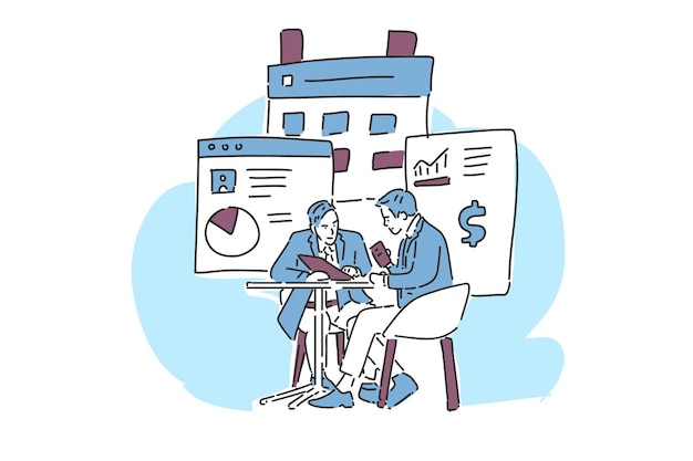 Vektor leute reden business illustration hand zeichnen