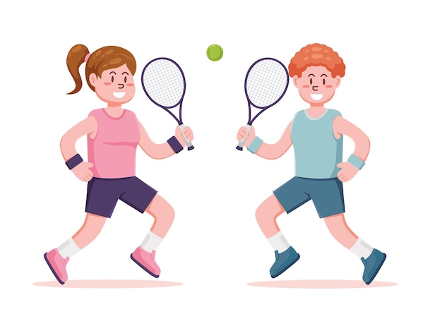 Leutecharakter, der tennisvektorillustration spielt