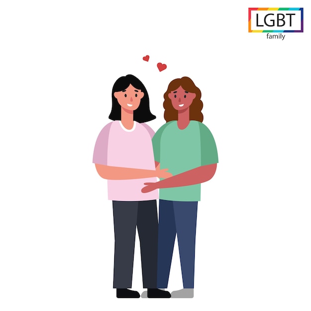 LGBT-Familie zwei Mädchen freundliche Umarmung - Vektor-Illustration