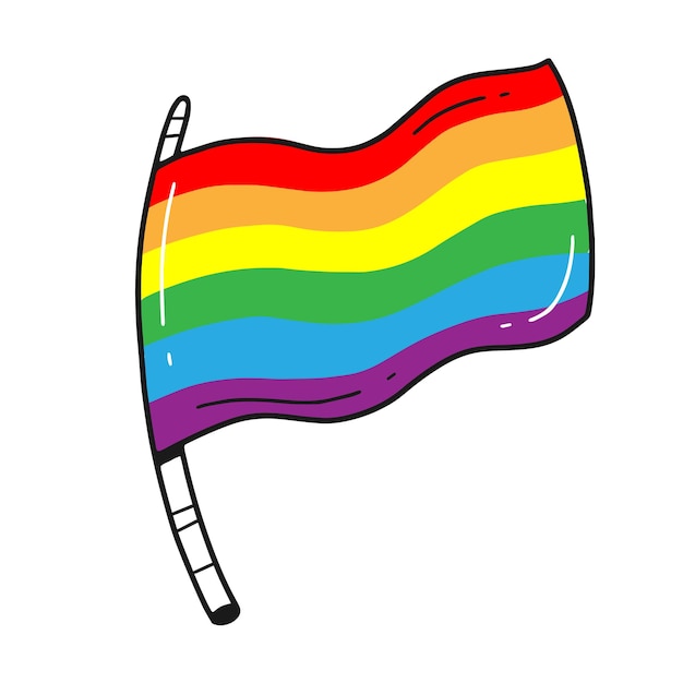 Lgbt-flagge im niedlichen doodle-stil vektorisolierte regenbogenillustration