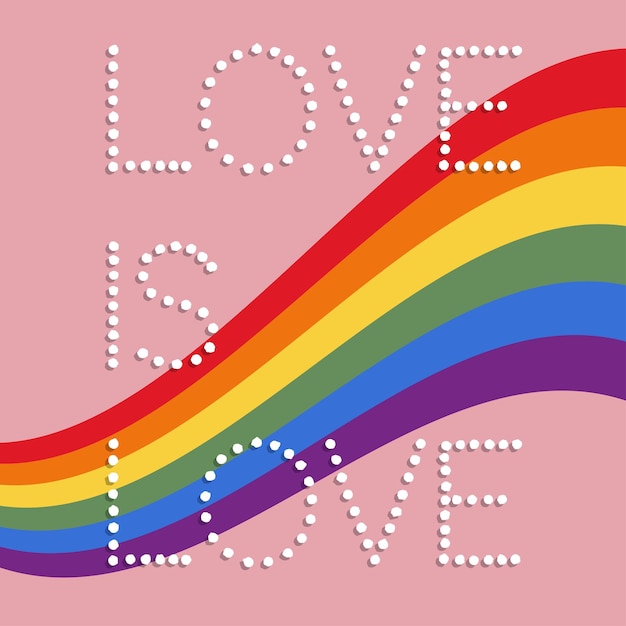 Lgbt-flagge mit pride-text regenbogenfahne vektorillustration