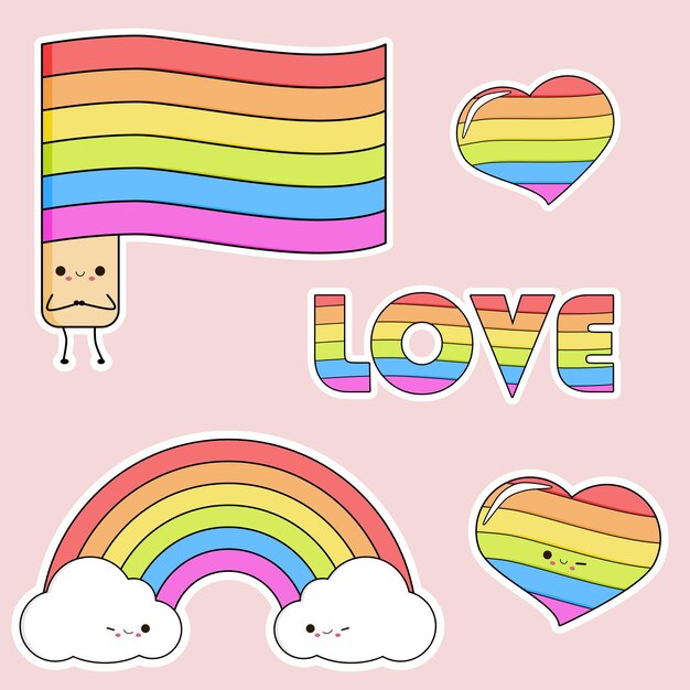 LGBT-Flagge, Regenbogen, Liebe, Herzen, Homosexuell, Kawai.
