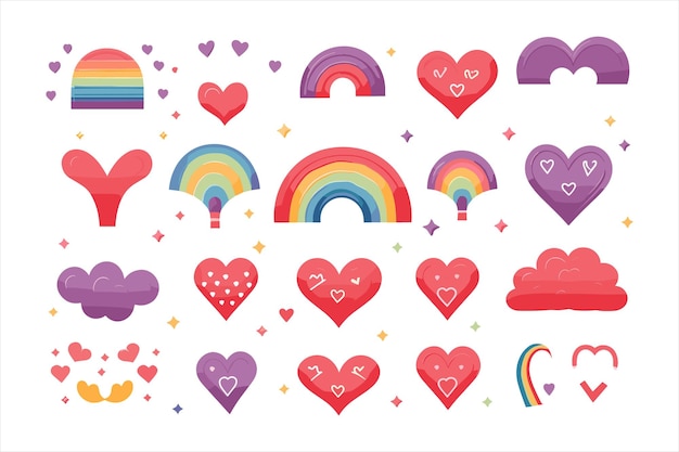LGBT-Liebessymbole für den Valentinstag Farbiges Set und inklusive Illustrationen
