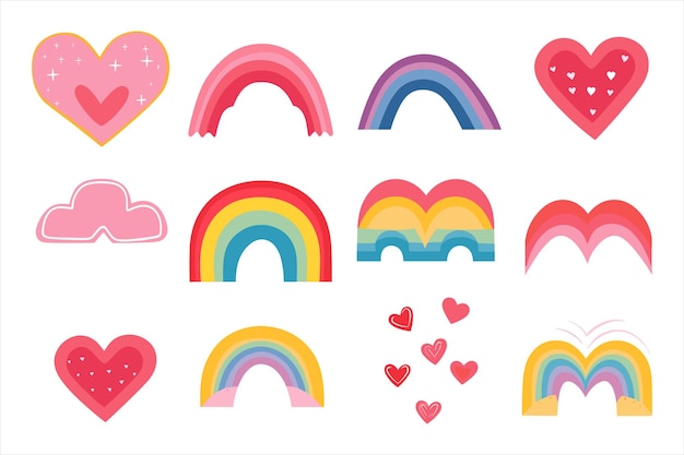 LGBT-Liebessymbole für den Valentinstag Farbiges Set und inklusive Illustrationen
