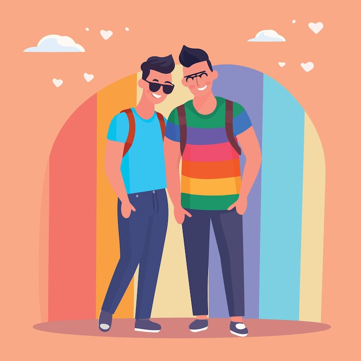 Vektor lgbt pride tag und monat schwules männerpaar