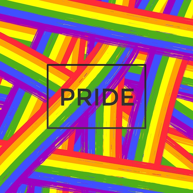 Vektor lgbt-stolzflaggenfarben mit pinselstrichen und text pride-regenbogenplakat. lgbt-rechte unterstützen konzept oder parade-ankündigungsvorlagenvektorillustration