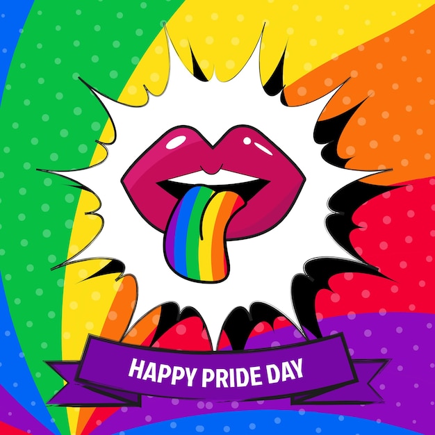 LGBTI Regenbogen-Zunge mit buntem Hintergrund Weltpride-Tag