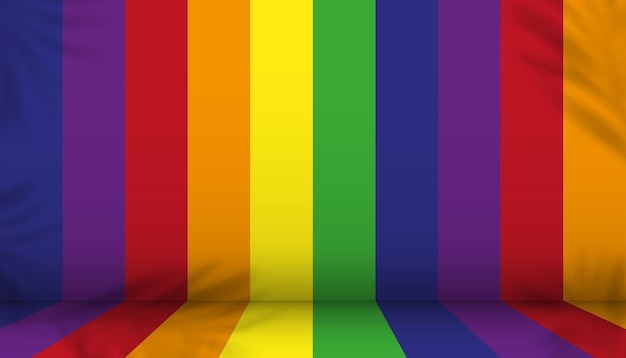 Vektor lgbtq-flagge backgroudempty wall studio room with rainbow pride vector illustration graphic design sign mockup background for lesbian gay bisexual and transgender symbol pride month day