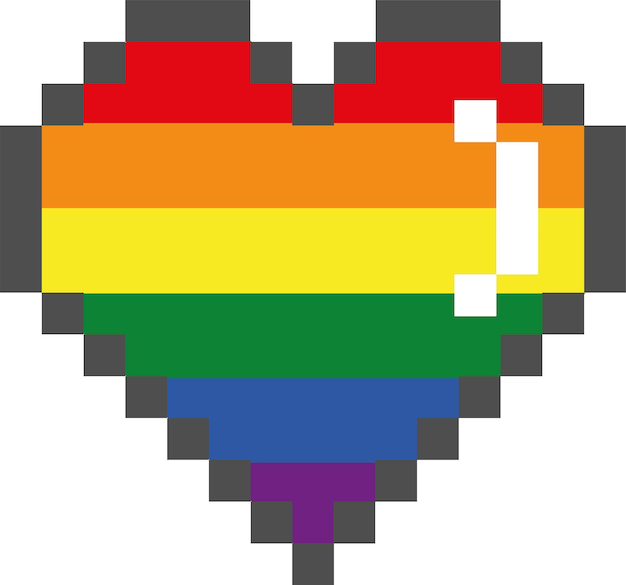 Vektor lgbtqia-flagge in einem pixelart-herz