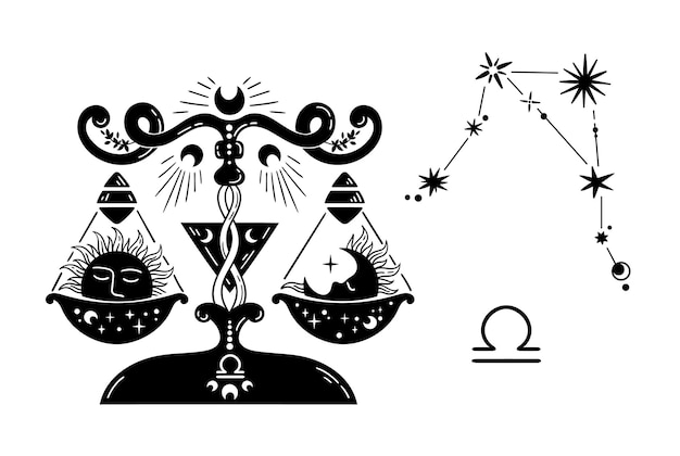 Vektor libra zodiac handgezeichnetes zeichen clipart auf weißem astrologie-symbol und konstellationsvektorkunst