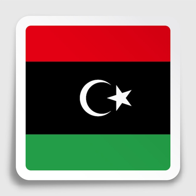 Libysche Flaggensymbol auf Papier quadratischer Aufkleber mit Schatten Schaltfläche für mobile Anwendung oder Web Vektor