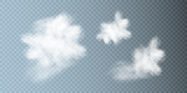 Vektor lichtdurchlässige wolken auf transparentem hintergrund. nebel-textur-effekt.