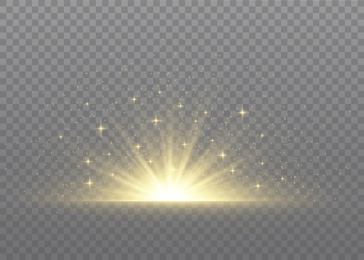 Vektor lichteffekt mit lichtstrahlen und magischen glitzern. glow transparentes lichteffektset, explosion, glitzer, funke, sonnenblitz.