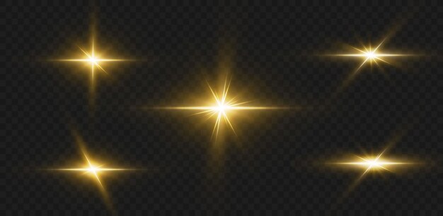 Lichteffekte, blendung, glitzer, explosion, goldenes licht, vektorillustration.
