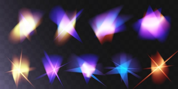 Lichtkristall glänzendes hologramm-bokeh satz von transparenten farbeffekten