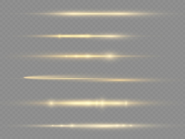 Lichtstrahlen blinken goldene horizontale Lens Flares Pack Laserstrahlen leuchten gelbe Linie schöne Flare