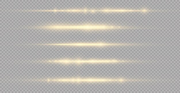Lichtstrahlen blinken goldene horizontale Lens Flares Pack Laserstrahlen leuchten gelbe Linie schöne Flare