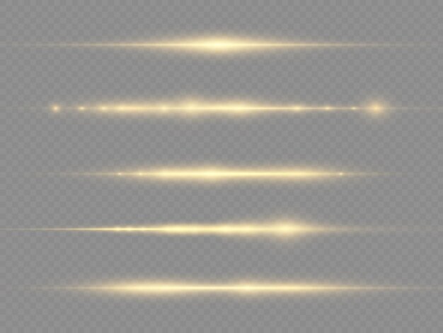 Lichtstrahlen blinken goldene horizontale Lens Flares Pack Laserstrahlen leuchten gelbe Linie schöne Flare