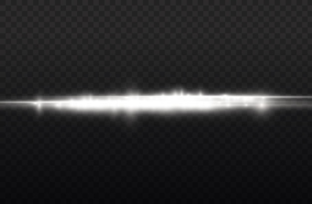 Lichtstrahlen blinken weiße horizontale Linsenfackeln packen Laserstrahlen leuchten weiße Linie schöne Flare