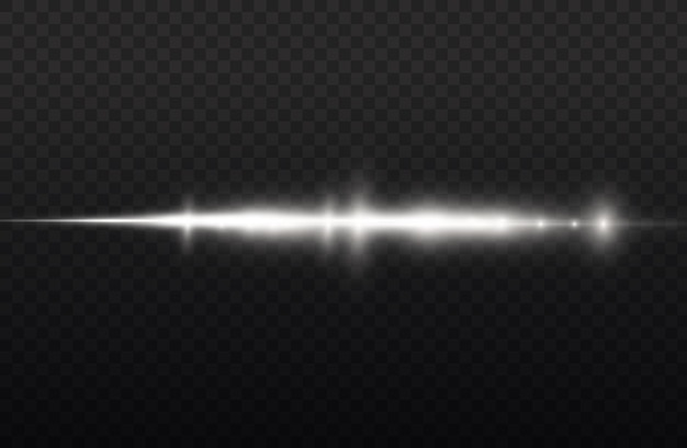 Lichtstrahlen blinken weiße horizontale Linsenfackeln packen Laserstrahlen leuchten weiße Linie schöne Flare