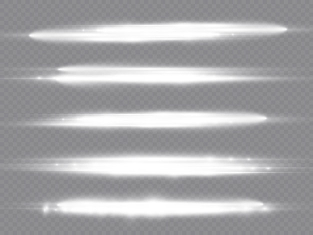 Vektor lichtstrahlen blinken weiße horizontale linsenfackeln packen laserstrahlen leuchten weiße linie schöne flare