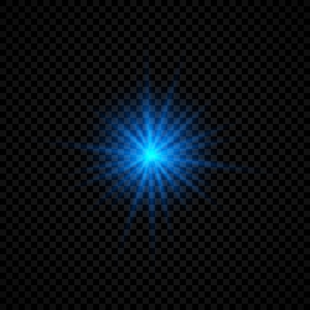 Vektor lichtwirkung von lens flares. blau leuchtende lichter starburst-effekte mit funkeln auf transparentem hintergrund. vektor-illustration