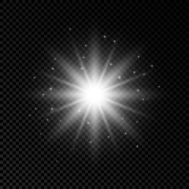 Vektor lichtwirkung von lens flares. weiß leuchtende lichter starburst-effekte mit funkeln auf transparentem hintergrund. vektor-illustration