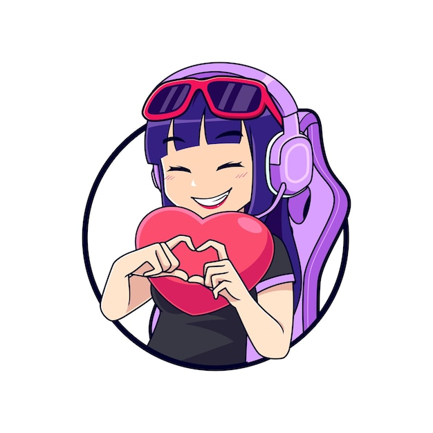 Liebe anime-gamer-mädchen-esport-gaming-vektor-logo-maskottchen