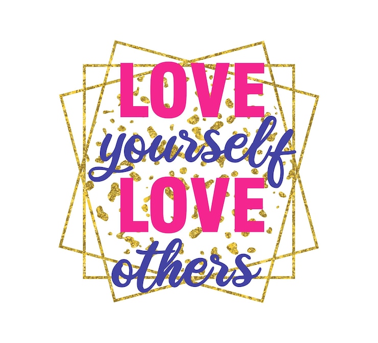 Vektor liebe dich selbst, liebe andere, inspirierende zitate, vektordesign für t-shirt-designs, becher und schlüsselanhänger