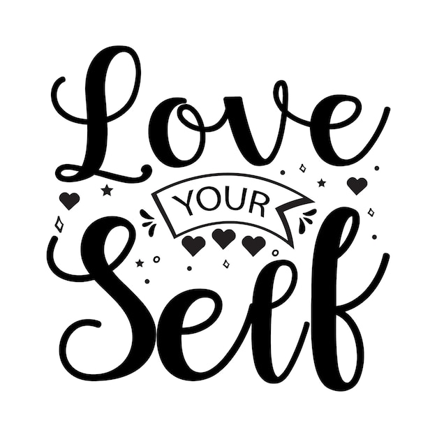 Liebe dich selbst Valentinstag-Typografie zitiert romantische Schriftzüge der Liebeswerbung
