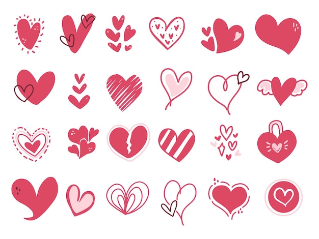 Liebe gekritzel zeichnungselement logo symbol clip art set rosa aufkleberset modern und süß