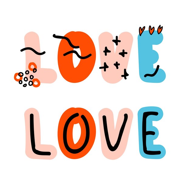 Liebe handschriftliche Schriftzüge Liebesbriefe und abstrakte Linien zum Valentinstag Doodle-Vektor