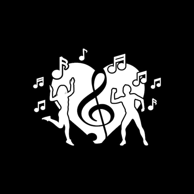 Liebe, Herz, Mit, Tanzen, Leute, Silhouetten, Und, Ton, Melodie, Für, Tanzstudio, Oder, Tanzklub, Logo