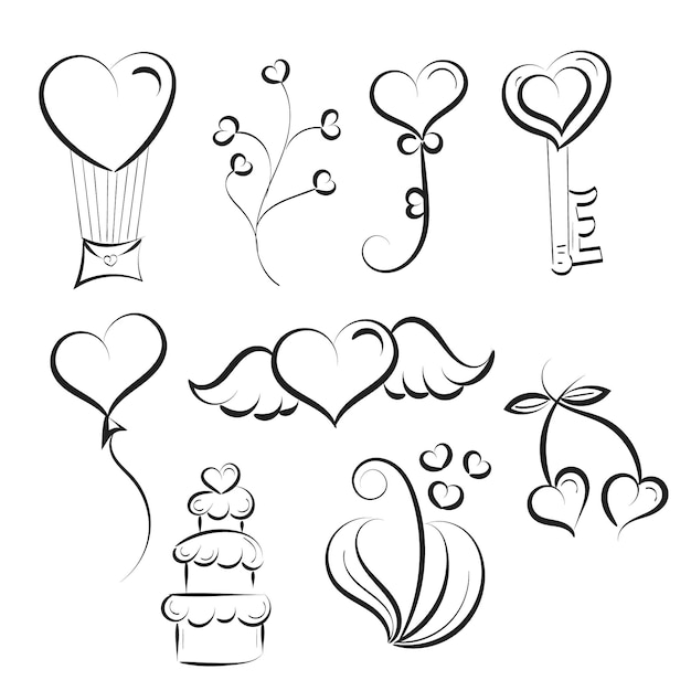 Vektor liebe ikonen hand gezeichnete doodle färbung