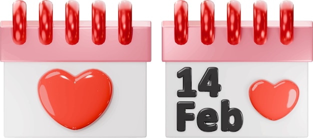 Vektor liebe valentinstag kalender 3d-asset mit durchsichtigem hintergrund für valentinstag