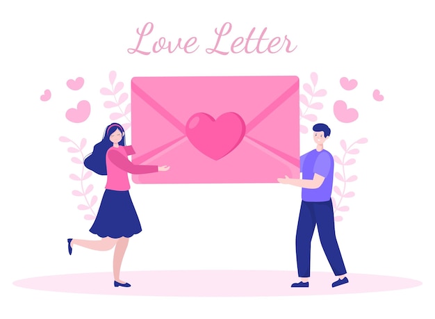 Liebesbrief hintergrund flache illustration für botschaften der brüderlichkeit oder freundschaft in rosa farbe, die normalerweise am valentinstag in einem umschlag oder einer grußkarte gegeben wird